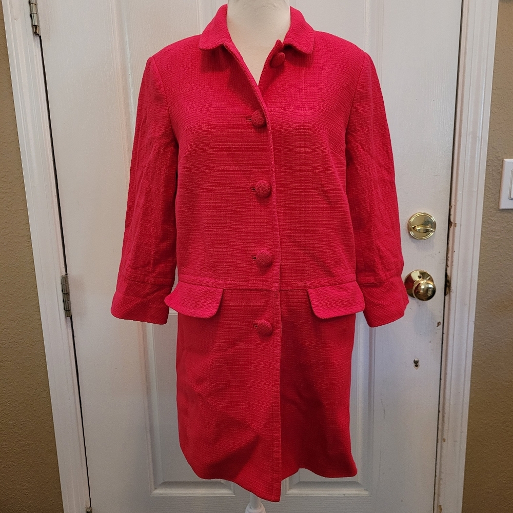 Talbots Bright Pink Coat Button Down Size 8 Petite 8P Medium Textured Modern